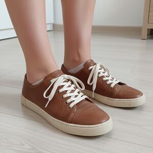 Frye Tan Leather Women's Sneakers with Cream Laces